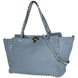 Valentino Garavani Rockstud Handbag, 2-Way Shoulder Bag, Leather, Light Blue,...